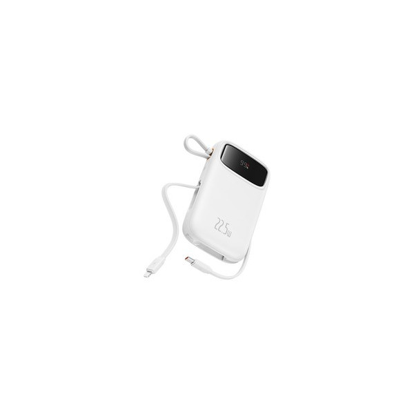 베이스어스 Qpow2 PD지원 22.5W 고속충전 잔량표시 듀얼케이블 일체형 보조배터리 10000mAh 8핀 / C타입